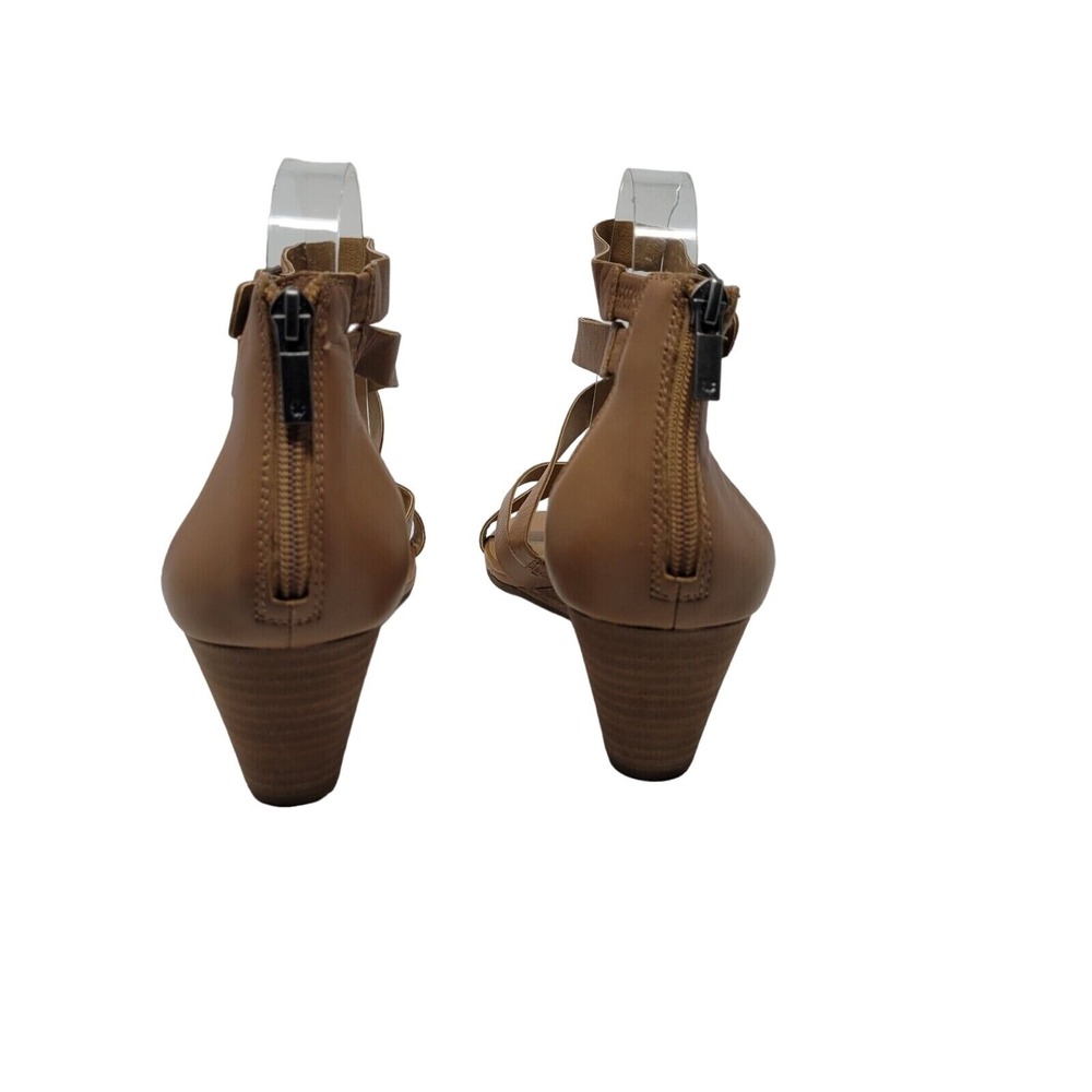 Lucky Brand Jinela Leather Strappy Wedge Sandals 11 Tan Wood Stacked Ankle Strap - Picture 8 of 11